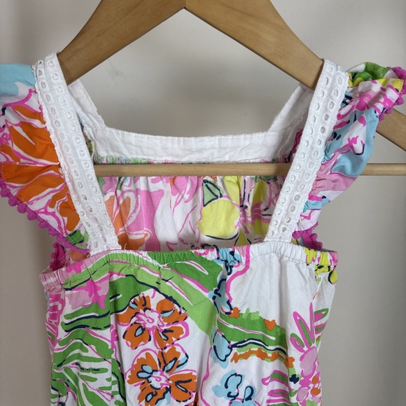 Lilly Pulitzer Target Girls Romper Jumpsuit Sz 5T Floral Cotton Pom Pom Shorts - Picture 8 of 9